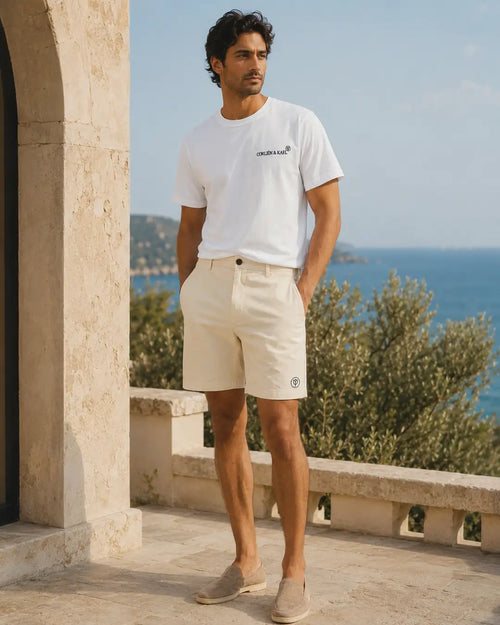Essential Chino Shorts Cream front — CORLIÉN & KAEL