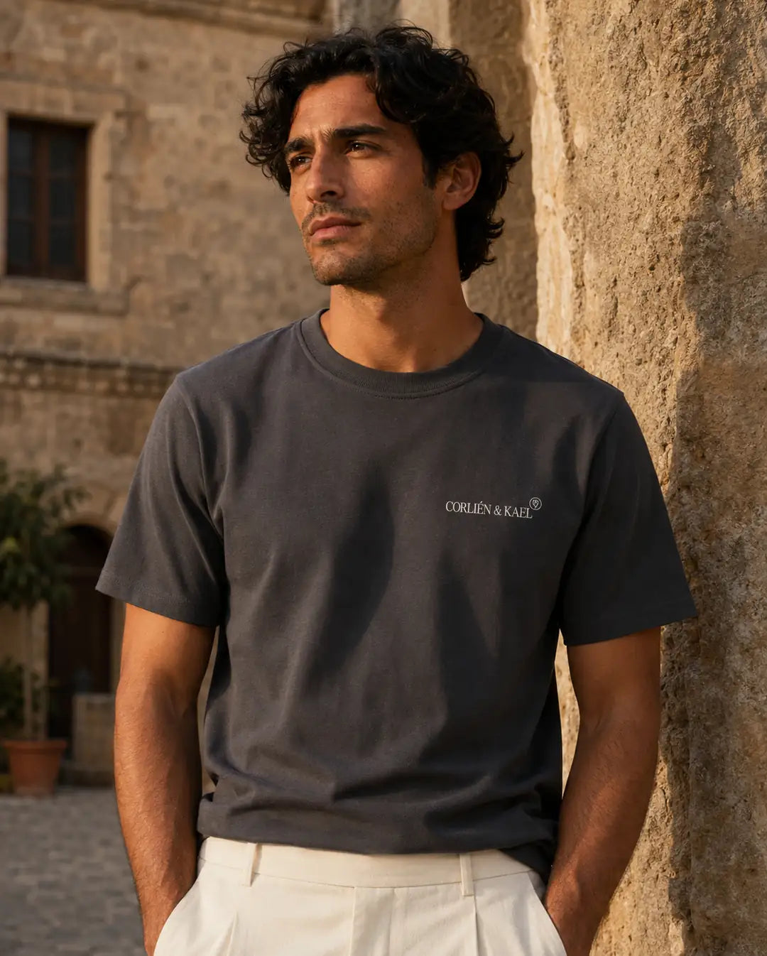 Essential Logo Tee Heather Grey front — CORLIÉN & KAEL