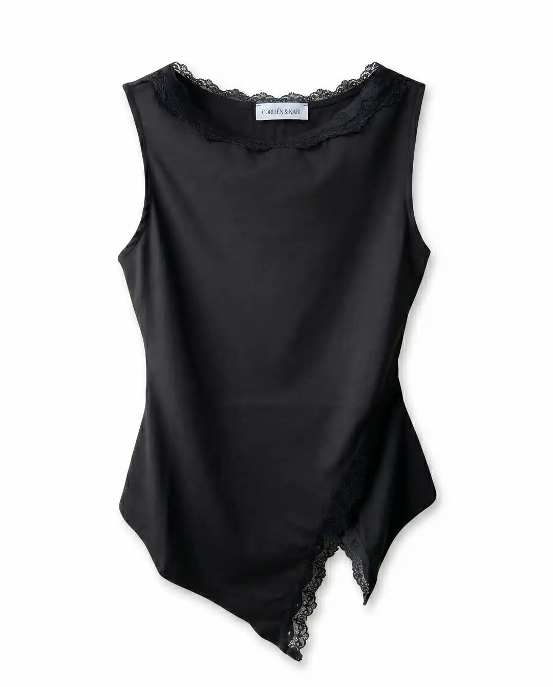 Asymmetric Lace Top - Black