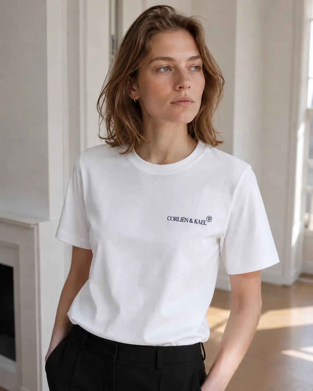 Essential Logo Tee White Women front — CORLIÉN & KAEL