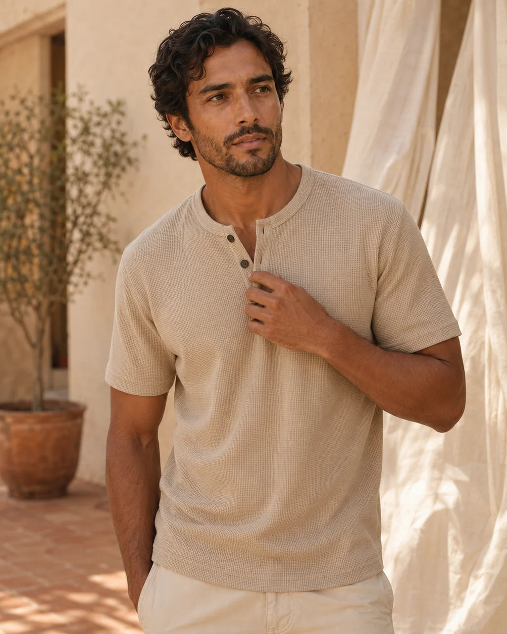 Waffle Henley - Sand