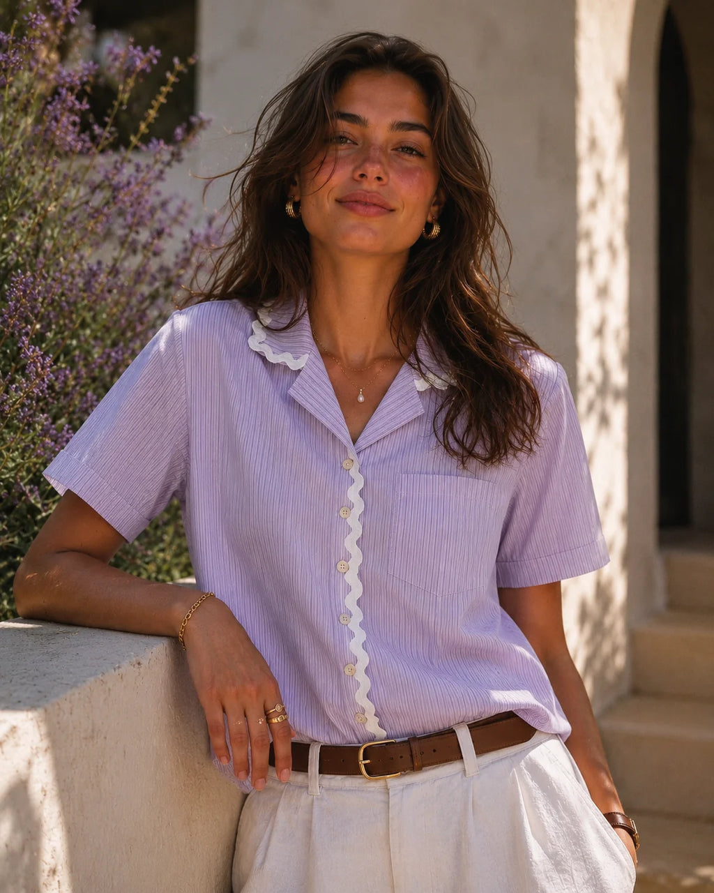 Striped Poplin Shirt - Lilac