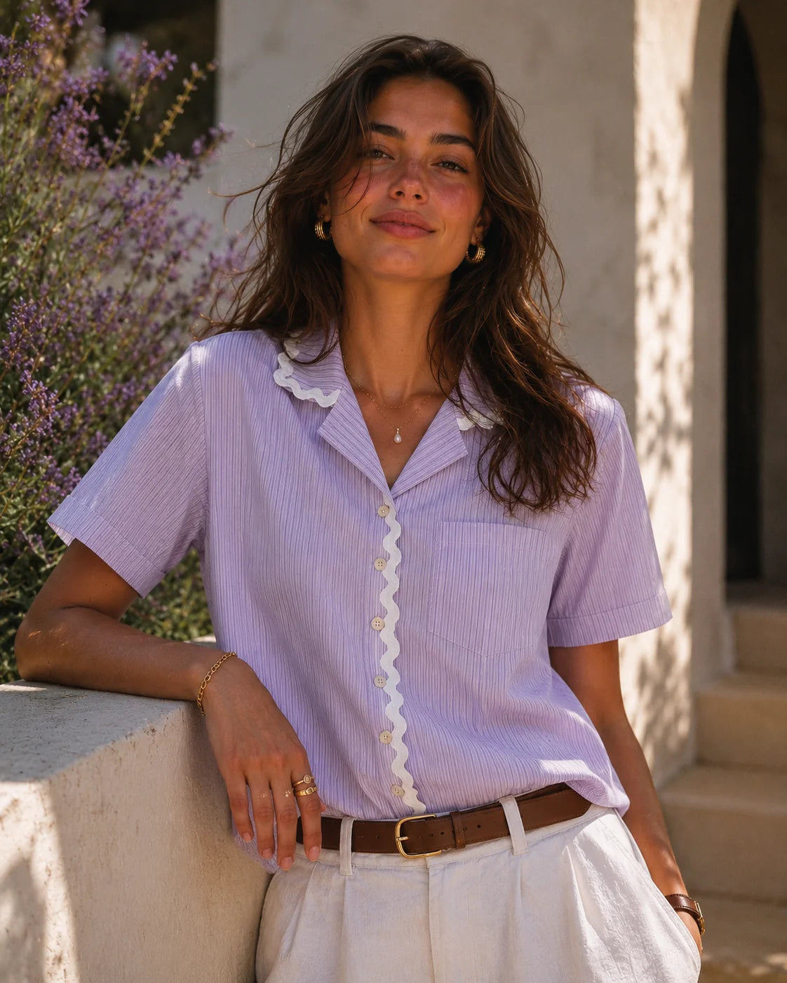 Striped Poplin Shirt - Lilac