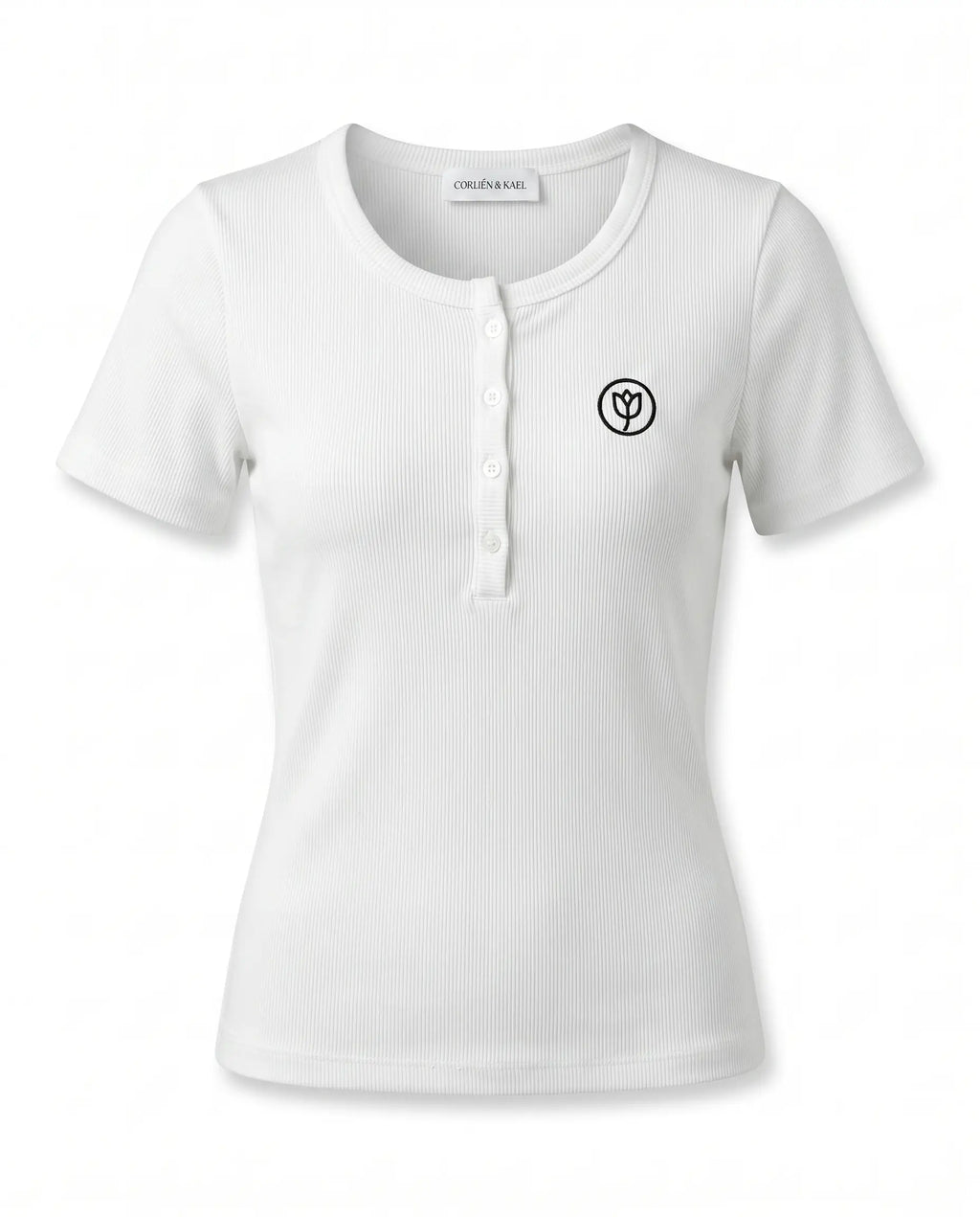 Ribbed Henley Top - White