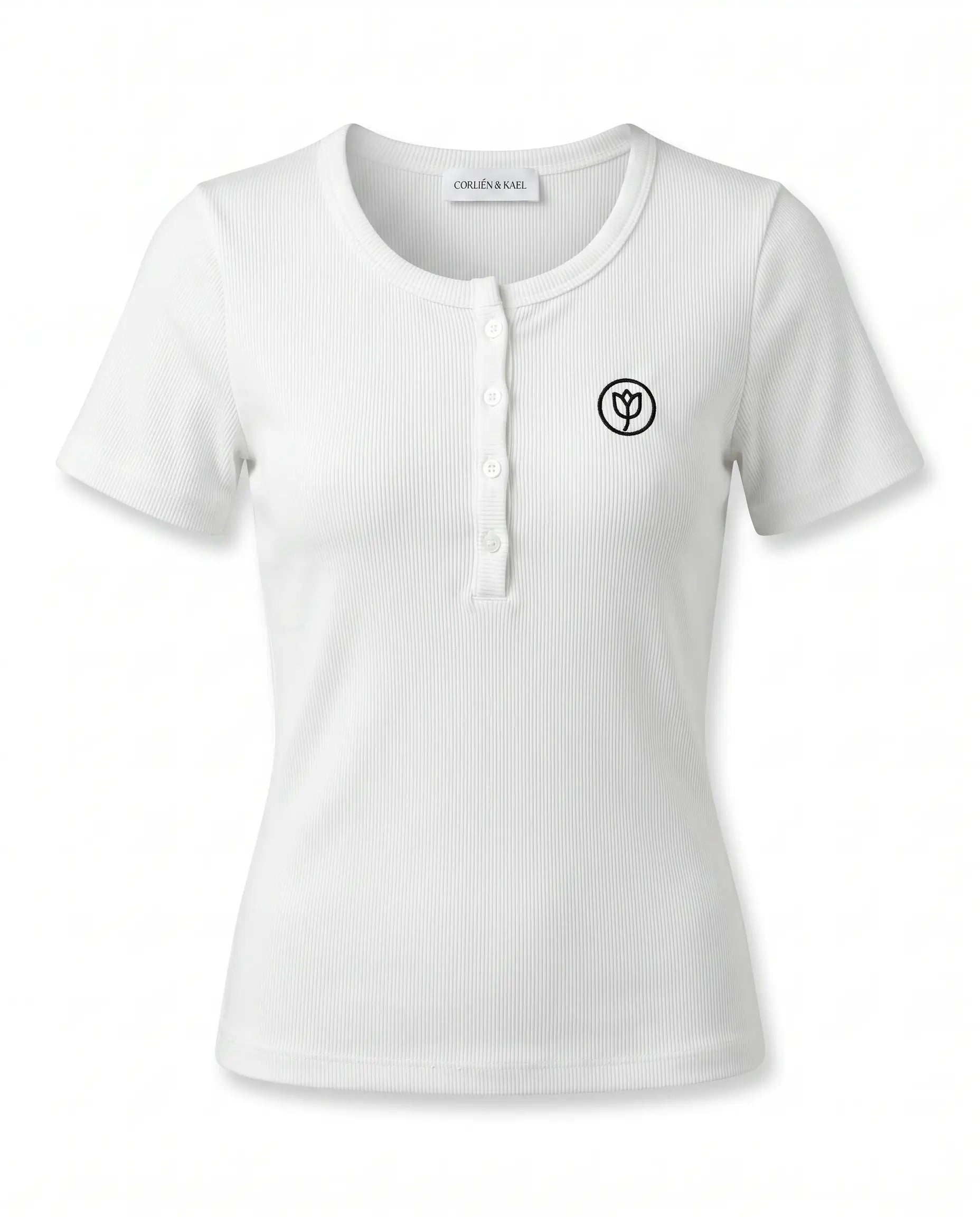 Ribbed Henley Top - White