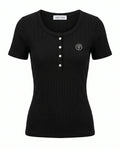 Ribbed Henley Top - Black