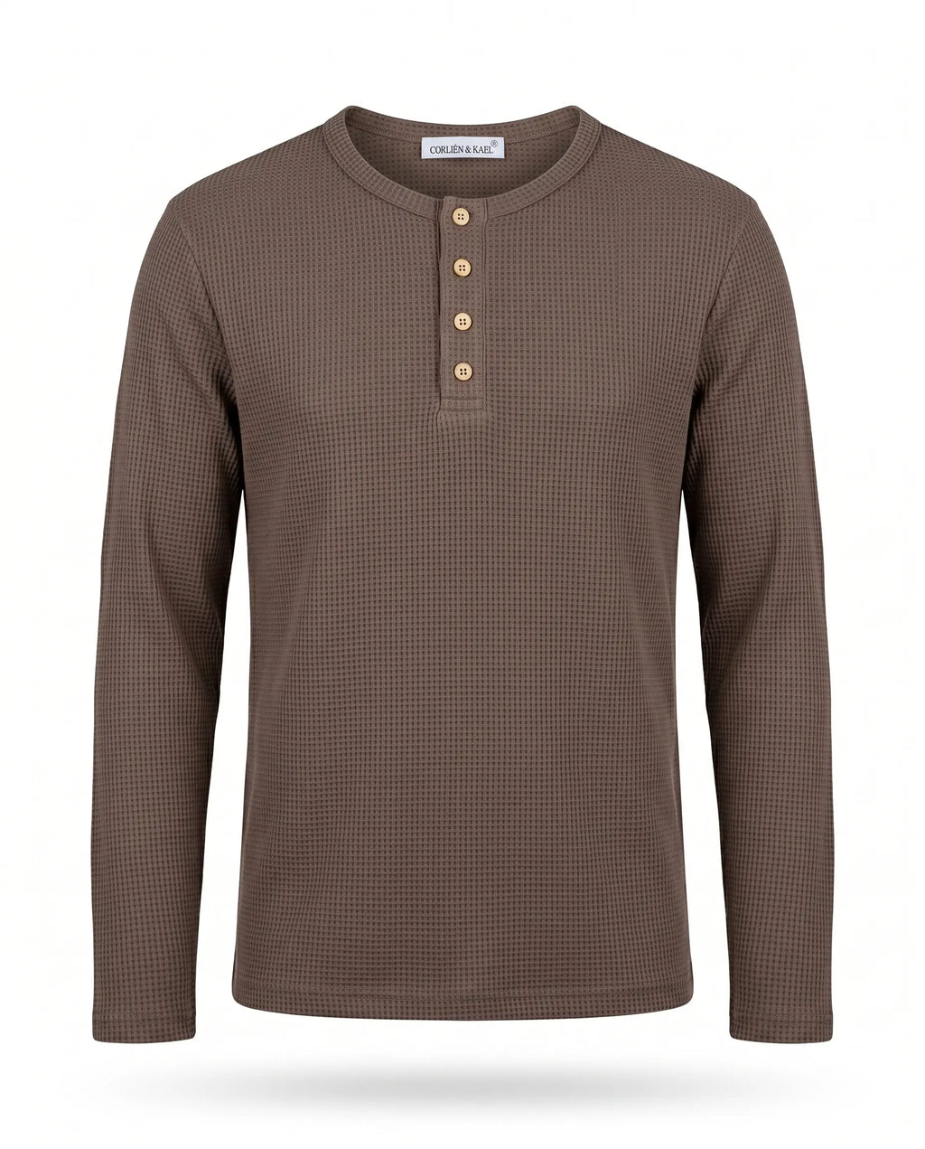 Long Sleeve Waffle Henley - Mocha