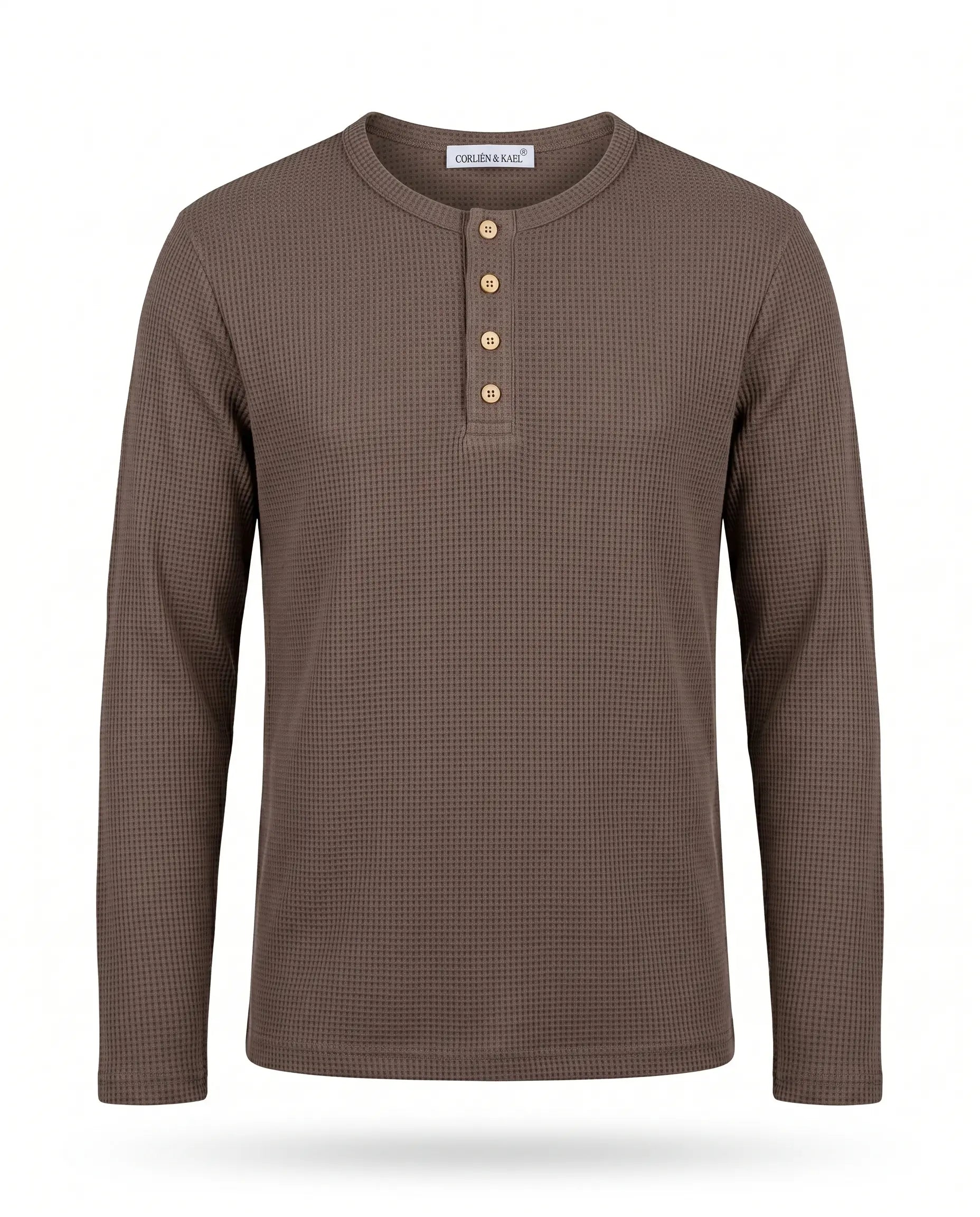 Long Sleeve Waffle Henley - Mocha