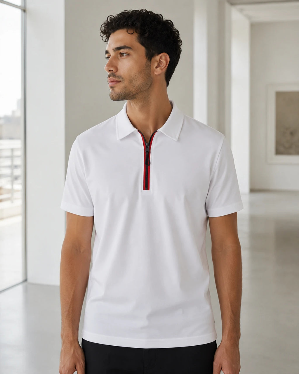 Zip Polo Shirt - White