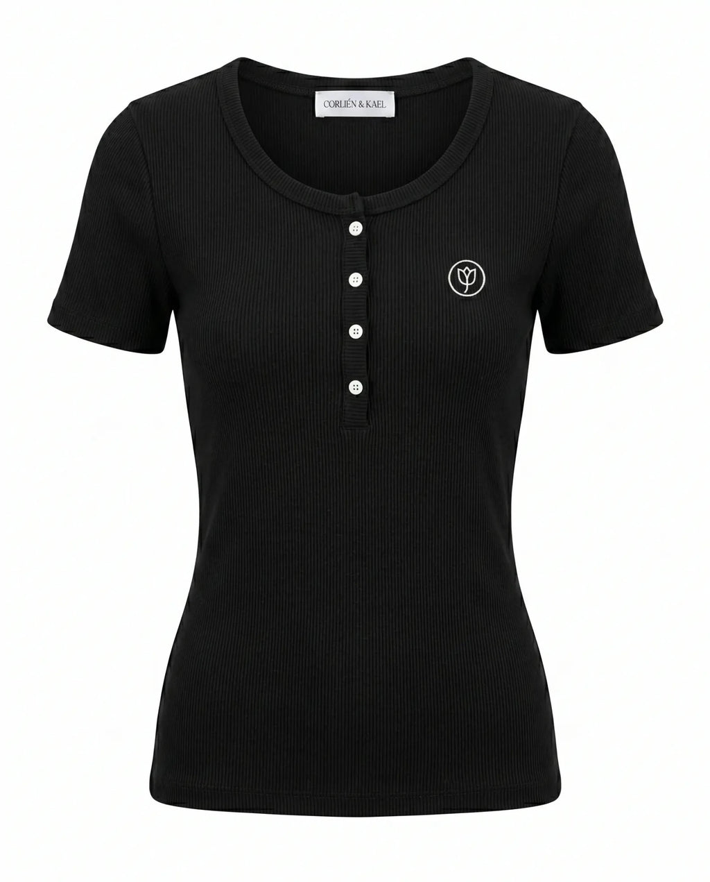 Ribbed Henley Top - Black - CORLIÉN & KAEL