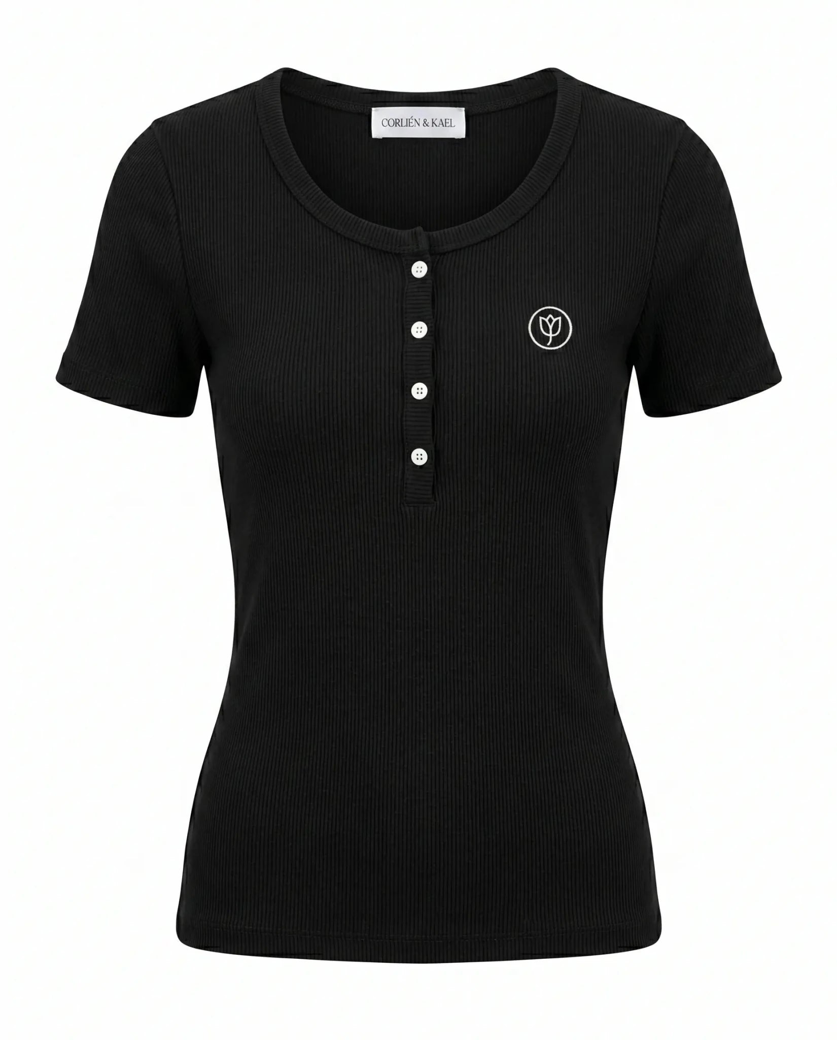 Ribbed Henley Top - Black - CORLIÉN & KAEL