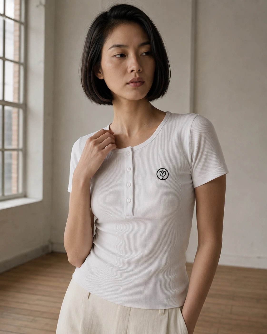 Ribbed Henley Top - White - CORLIÉN & KAEL