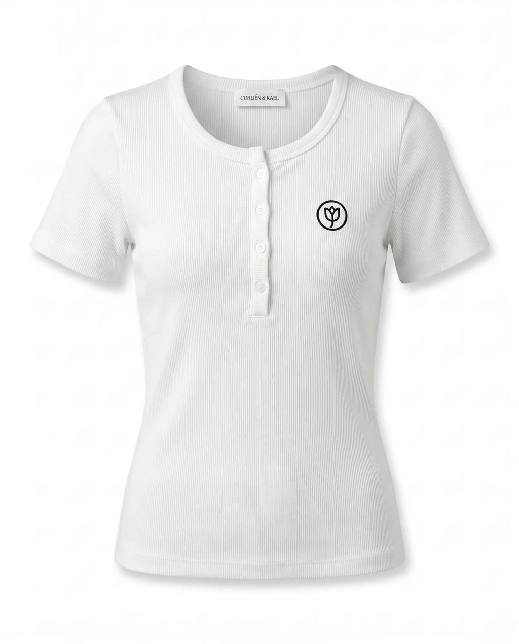 Ribbed Henley Top - White - CORLIÉN & KAEL